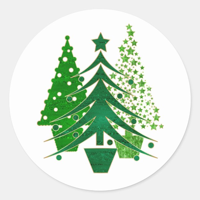 Sticker Rond Arbres de Noël simulés en feuille d'or (Devant)