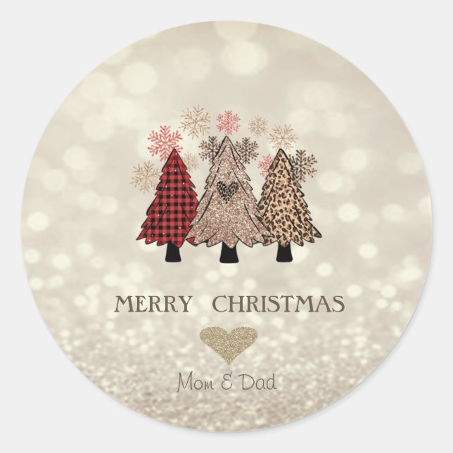 Sticker Rond Arbres de pin adorables, Bokeh scintillant Classiq (Devant)
