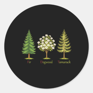 Sticker Rond Arbres de sapin subtils de cornouiller de tamarack