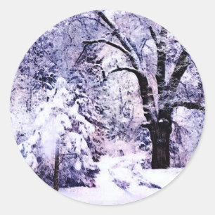 Sticker Rond Arbres en neige