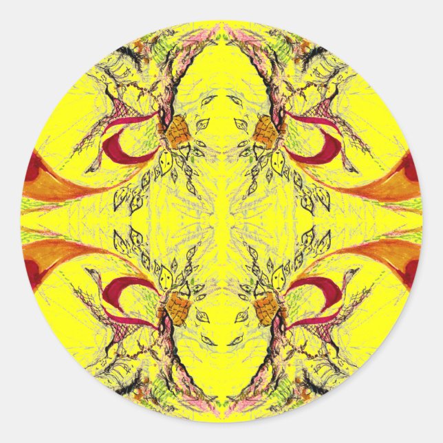 Sticker Rond Arbres et oiseaux imaginaire (Devant)