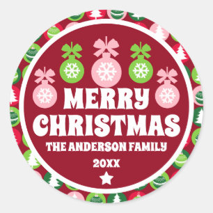 Sticker Rond Arbres et ornements de Noël rétro vintages