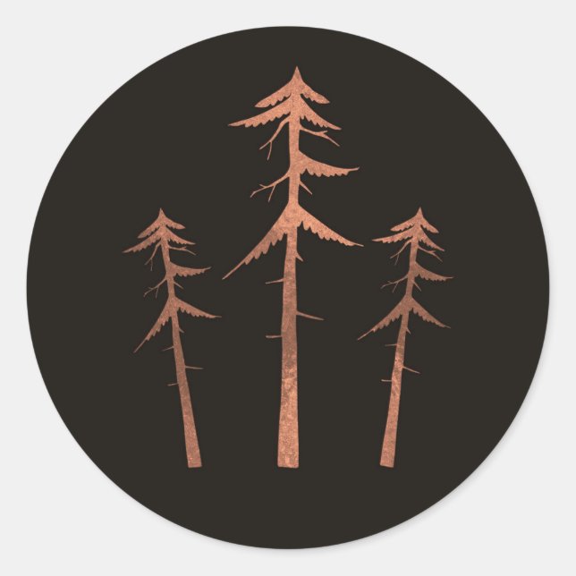 Sticker Rond Arbres Hauts en Bronze de Cuivre Mariage Rustique (Devant)