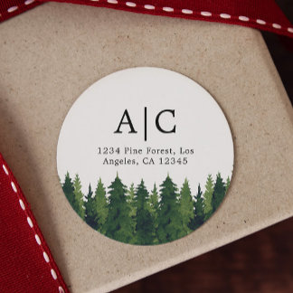 Sticker Rond Arbres Pins Rustiques Adresse de Retour Personnali