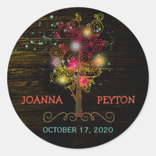 Sticker Rond Arbres spiraux Mariage rural Enregistrer la date