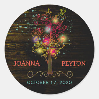 Sticker Rond Arbres spiraux Mariage rural Enregistrer la date