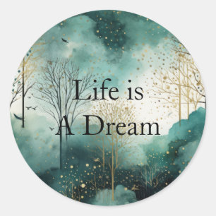 Sticker Rond Arbres verts en or