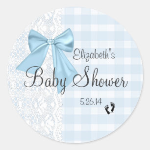 Sticker Rond Arc bleu, dentelle blanche et douche de bébé ble