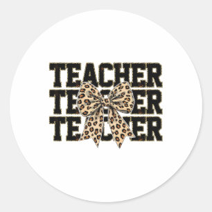 Sticker Rond Arc Coquet Léopard Enseignant Heureux Premier Jour