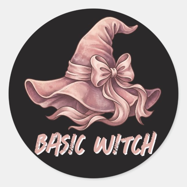 Sticker Rond Arc de Chapeau de Sorcière Rose Pastel Basic Witch (Devant)