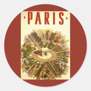 Sticker Rond Arc de Triomphe vintage, Paris, France Art de voya