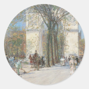 Sticker Rond Arc de Washington, Printemps par Frederick Childe