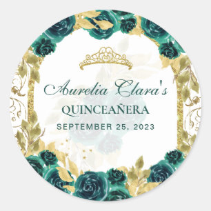 Sticker Rond Arc d'or Princess Floral Vert Quinceanera