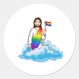 Sticker Rond Arc en arc-en-ciel - drapeau de progression Jésus