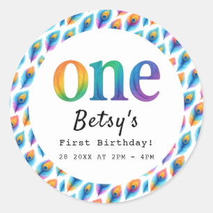 Sticker Rond Arc-en-ciel Aquarelle 1er Anniversaire Bébé Colo