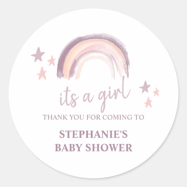 Sticker Rond Arc-en-ciel Bohème C'est une fille Baby Shower Mer (Devant)