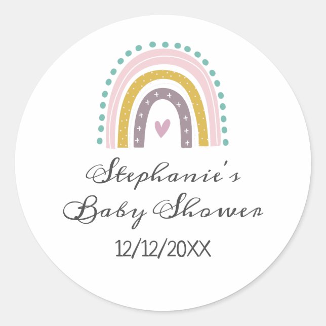 Sticker Rond Arc-en-ciel, Bohème, Rose, Turquoise, Baby Shower  (Devant)