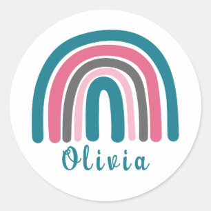 Sticker Rond Arc-en-ciel coloré Boho avec nom personnalisé