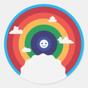 Sticker Rond Arc-en-ciel coloré mignon avec soleil joyeux