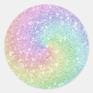 Sticker Rond Arc en ciel coloré Unicorn Parties scintillant spi