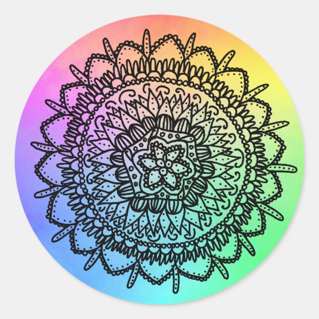 Sticker Rond Arc-en-ciel de l'Étoile de Mandala (Devant)