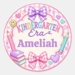 Sticker Rond Arc-en-ciel d'era de maternelle Rubans rose à carr