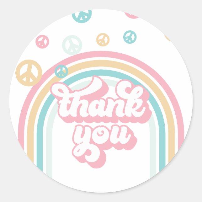 Sticker Rond Arc-en-ciel d'été rétro Merci (Devant)