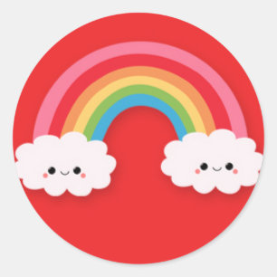 Sticker Rond Arc-en-ciel et nuages mignons de Kawaii sur le