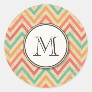 Sticker Rond Arc en ciel Grunge Zigzag Chevron Stripes