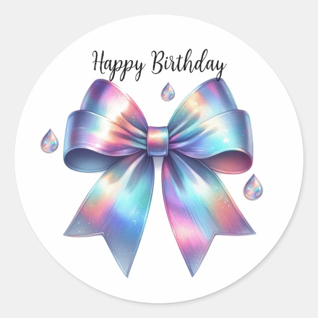 Sticker Rond Arc-en-ciel iridescent Joyeux Anniversaire (Devant)