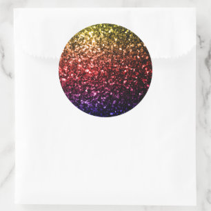 Sticker Rond Arc-en-ciel jaune rouge violet faux paillettes sci