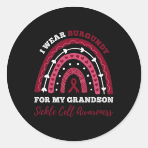 Sticker Rond Arc-en-ciel Je Porte Burgundy Grandson Sickle Cell