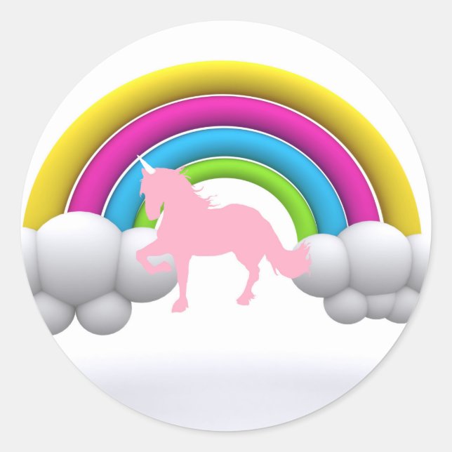 Sticker Rond Arc-en-ciel, Nuages, Unicorne, Personnalisé (Devant)