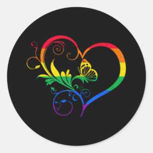 Sticker Rond Arc en ciel Papillon Coeur Neurodiversité Autisme