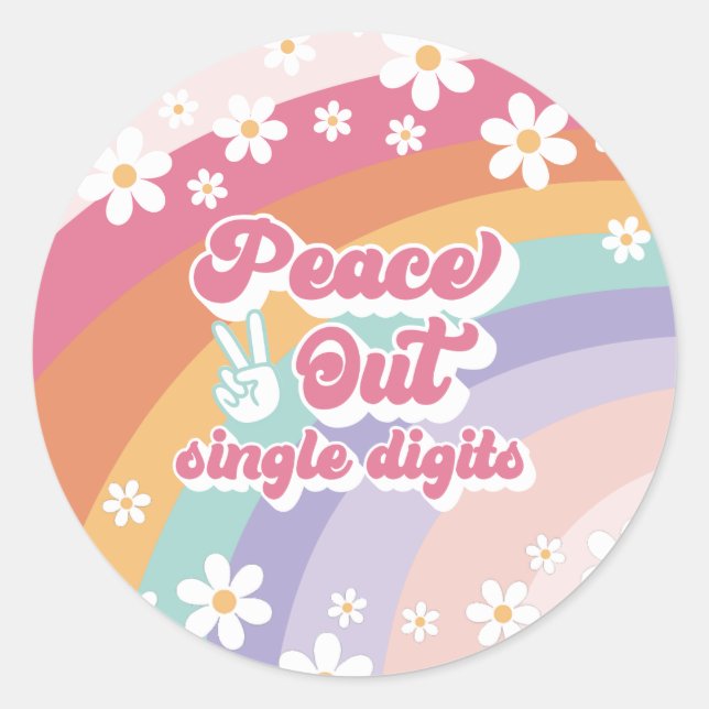 Sticker Rond Arc-en-ciel Peace Out Chiffres Simples 10e Anniver (Devant)