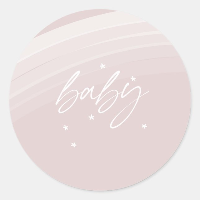 Sticker Rond Arc en ciel rose moderne et étoiles Baby shower bl (Devant)