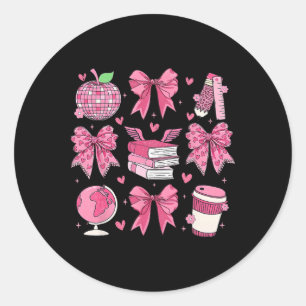 Sticker Rond Arc-en-ciel Rose Nœud Pomme Professeur Appréciatio