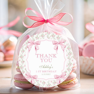 Sticker Rond Arc en rose floral Coquette Remerciements pour 1er