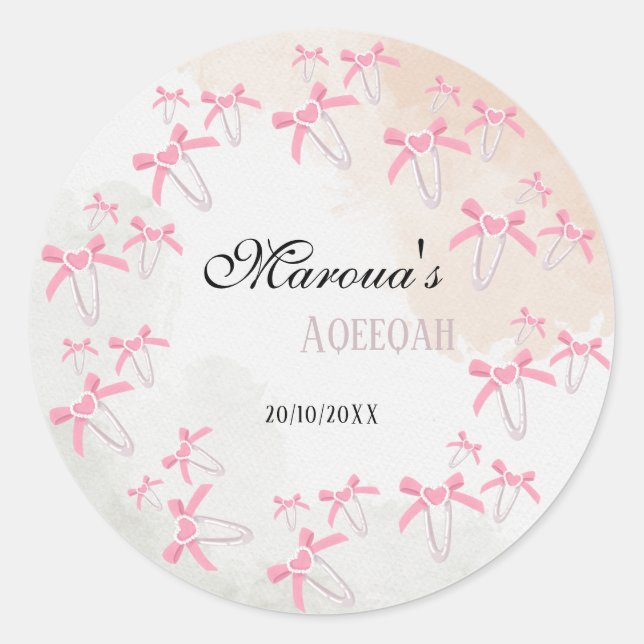 Sticker Rond Arc en ruban rose mignon pour événements de bébé f (Devant)