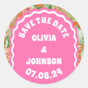 Sticker Rond Arc floral Mariage Date Enregistrer la date Orange