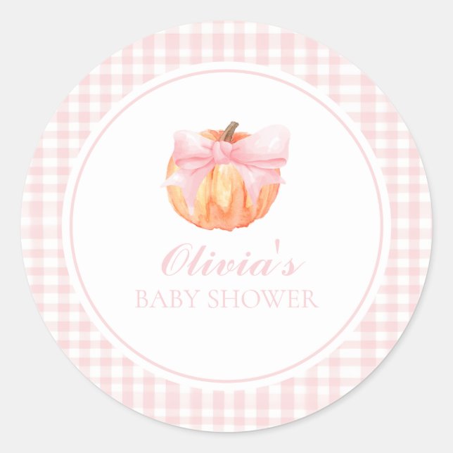 Sticker Rond Arc rose citrouille et baby shower en vichy (Devant)