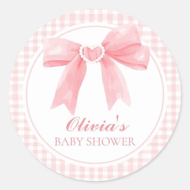 Sticker Rond Arc rose et en vichy baby shower préppant (Devant)