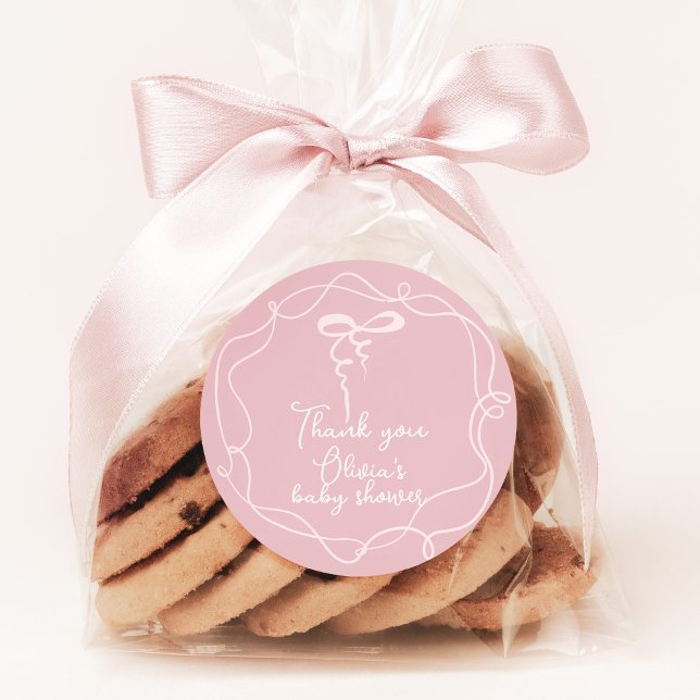 Sticker Rond Arc rose ondulé cadre élégant fille douche merci (Créateur téléchargé)