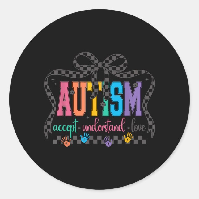 Sticker Rond Arc Ruban Autism Accepter Comprendre Amour Autisme (Devant)