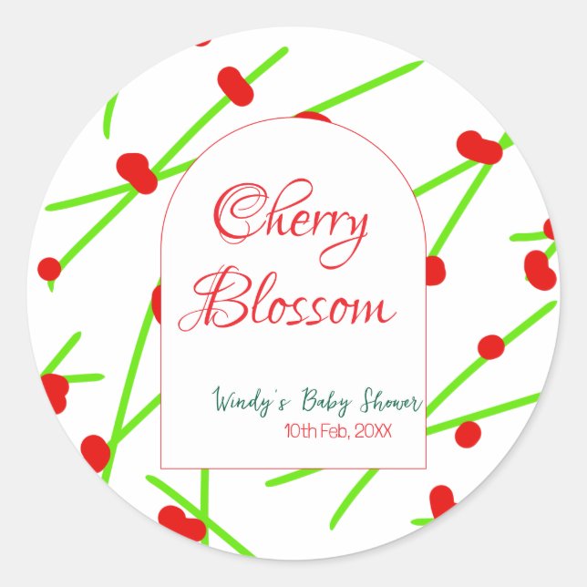 Sticker Rond Arch shape cherry blossom red green baby shower na (Devant)