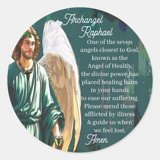 Sticker Rond Archangel Saint Raphael Healing Angel Prayer (Devant)