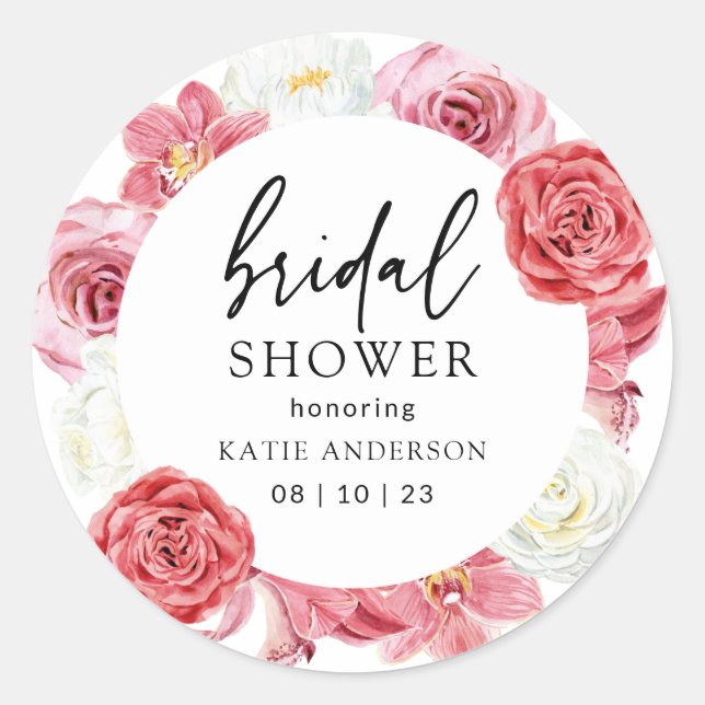 Sticker Rond Arche florale rose pour une baby shower nuptiale e (Devant)