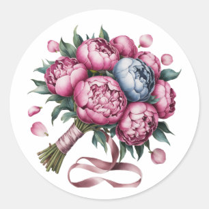 Sticker Rond Arche Mariage aquarelle avec fleurs rose et bleu