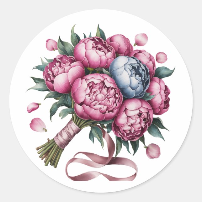 Sticker Rond Arche Mariage aquarelle avec fleurs rose et bleu (Devant)