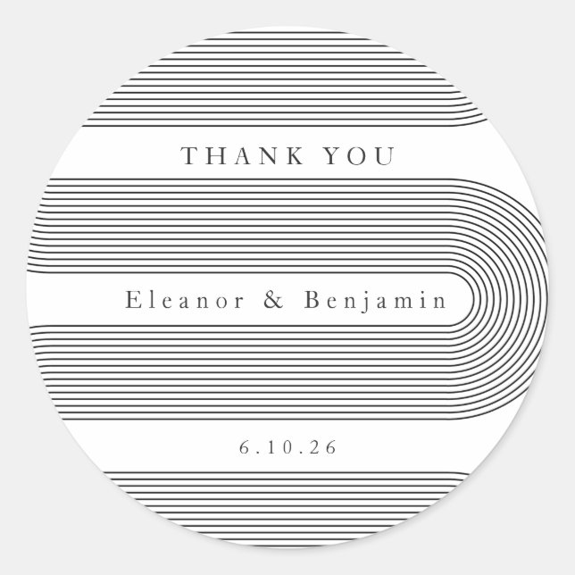 Sticker Rond Arche personnalisée Lignes blanches noires Mariage (Devant)